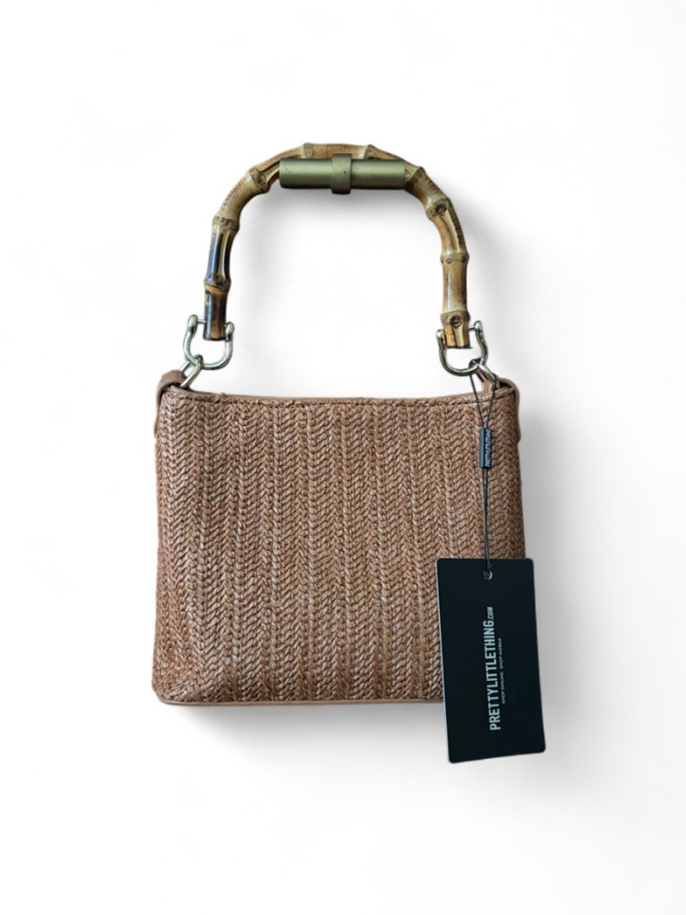 Pretty Little Thing Brown Bamboo Handle Raffia Bag